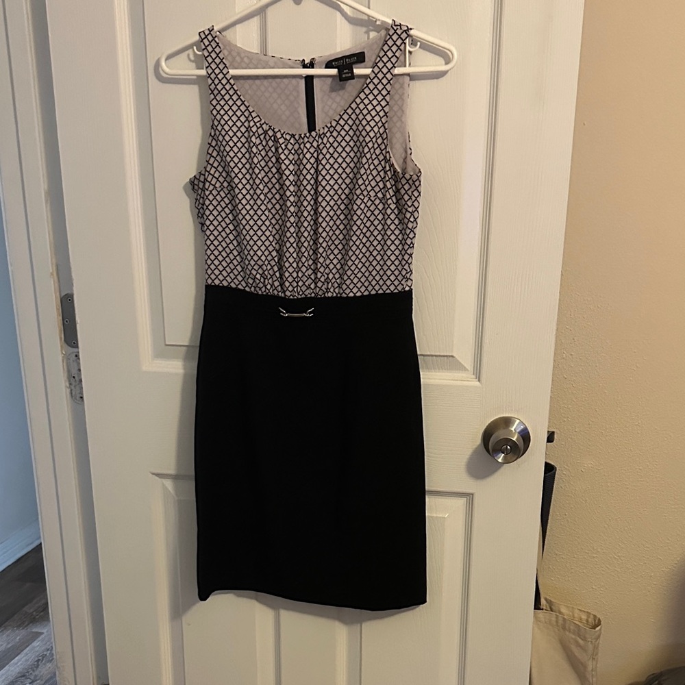 White House Black Market Black and White Patterned Midi Dress